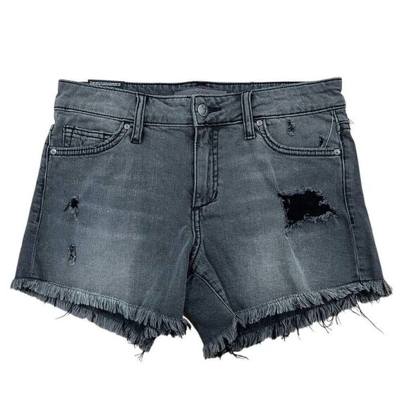 Joe's Cut-off Shorts Women's 26 Black Denim Distressed Mid-Rise Zip Fly Stretch - Picture 1 of 7